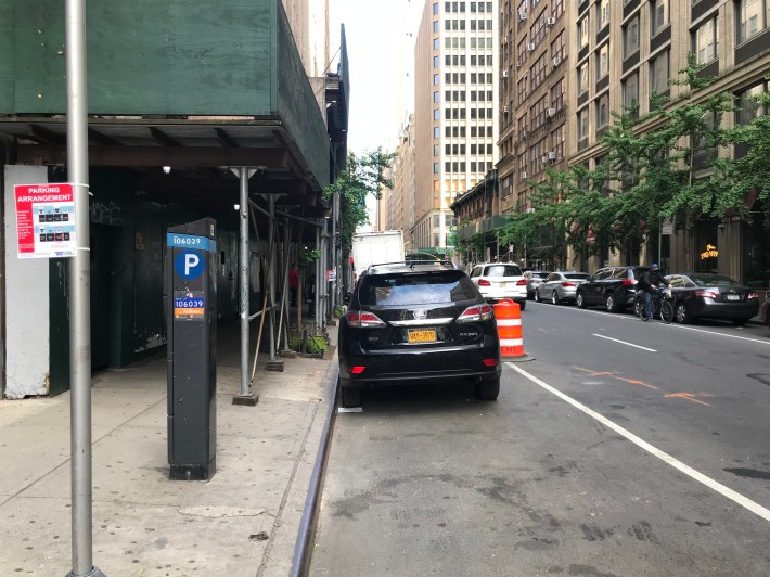 The area on 38th Street between Seventh Avenue and Eighth Avenue where a truck driver parked after moving a barrel. Photo: Dave Colon