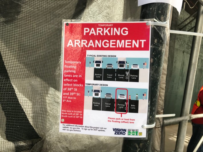 A sign announcing the bike lane starts at Fifth Avenue. Photo: Dave Colon