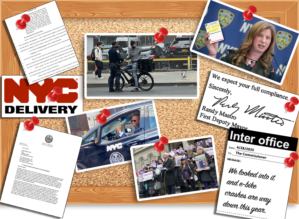 A collage of images from the city's crackdown on cyclists.